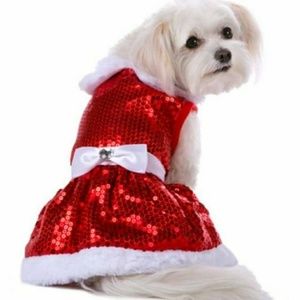 Red Sequined holiday Christmas small Dog dress